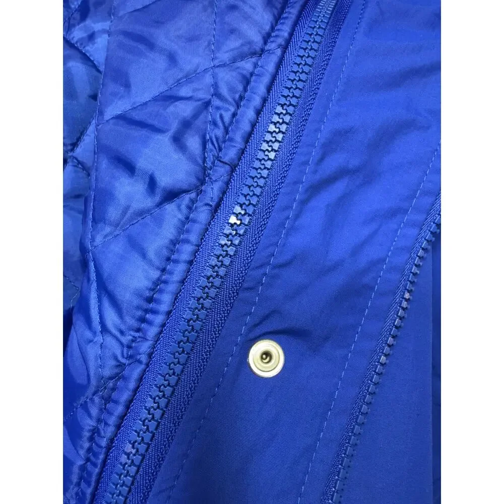 Woman Within Plus Sz Parka Sz 5X 38/40 Blue Full Zip Faux Fur Hood Quilted Liner
